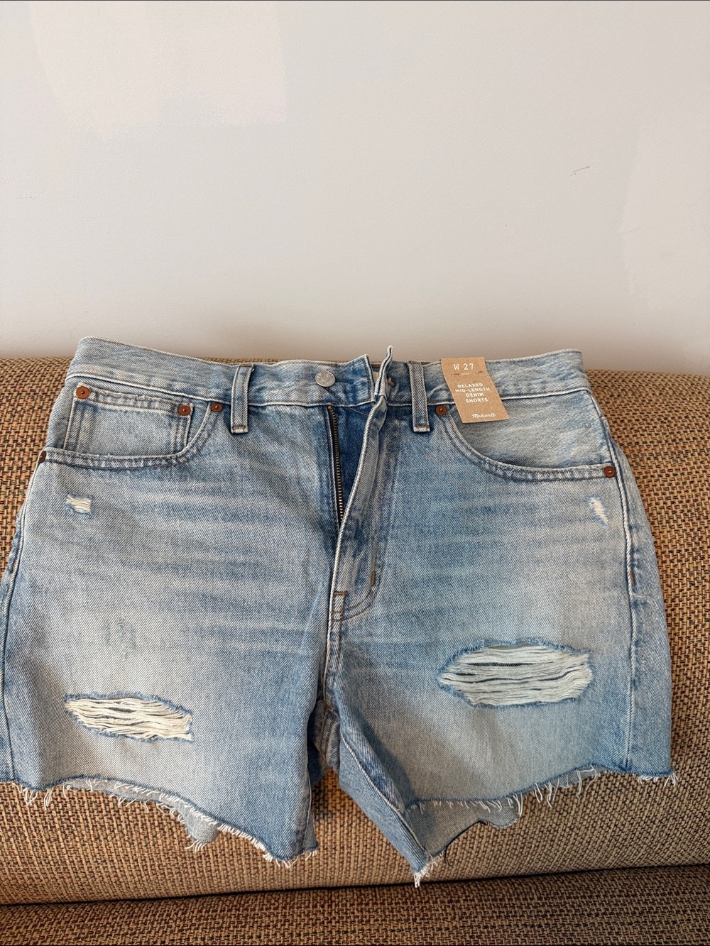 Madewell Light Blue Distressed Denim Cutoff Shorts